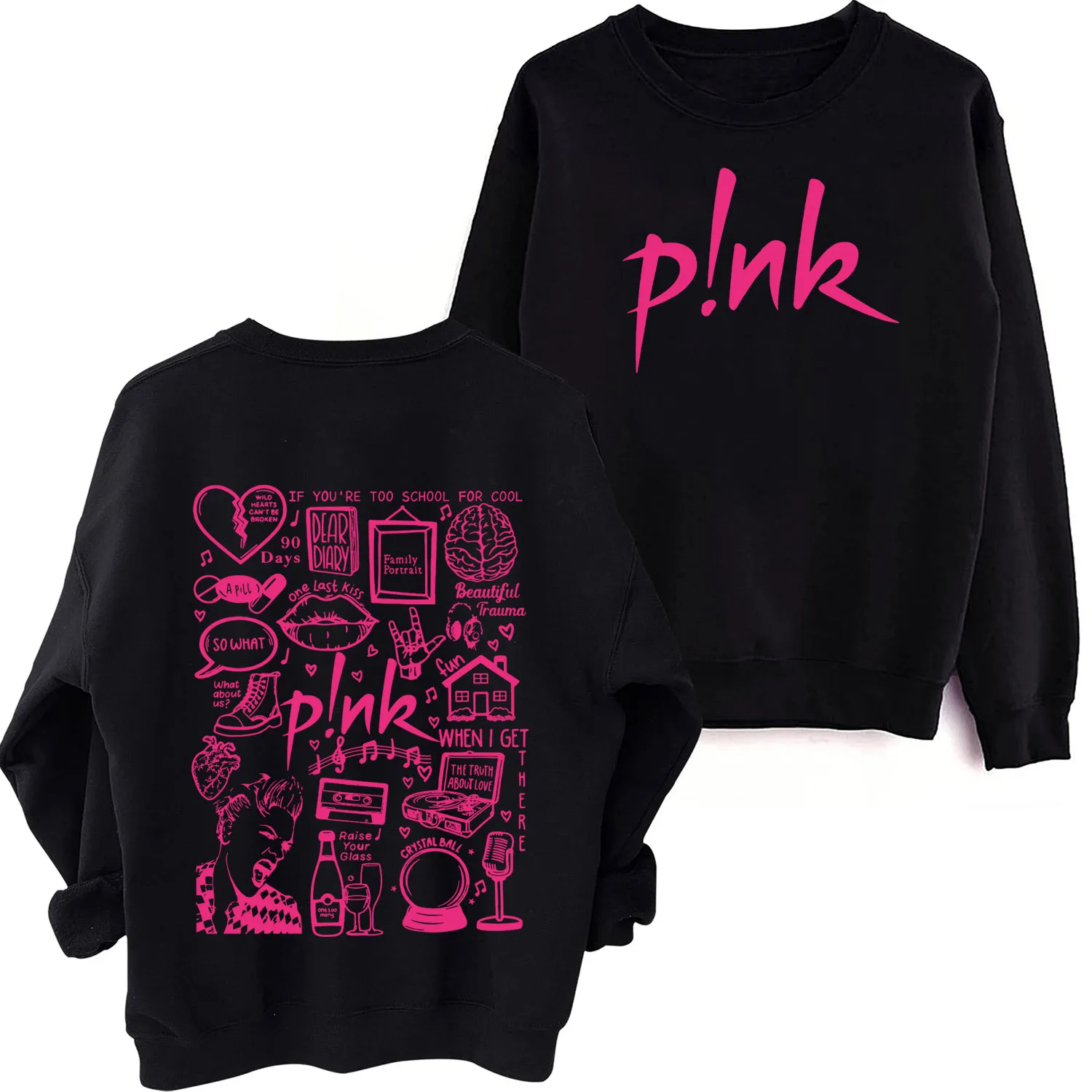 Pink - Aesthetic Doodle Print Sweatshirt